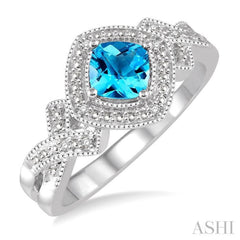 Silver Cushion Shape Gemstone & Diamond Ring