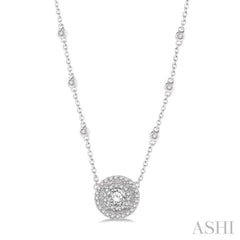 Round Shape Double Halo Diamond Station Pendant