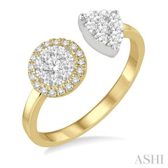 2 Stone Halo Lovebright Diamond Fashion Open Ring