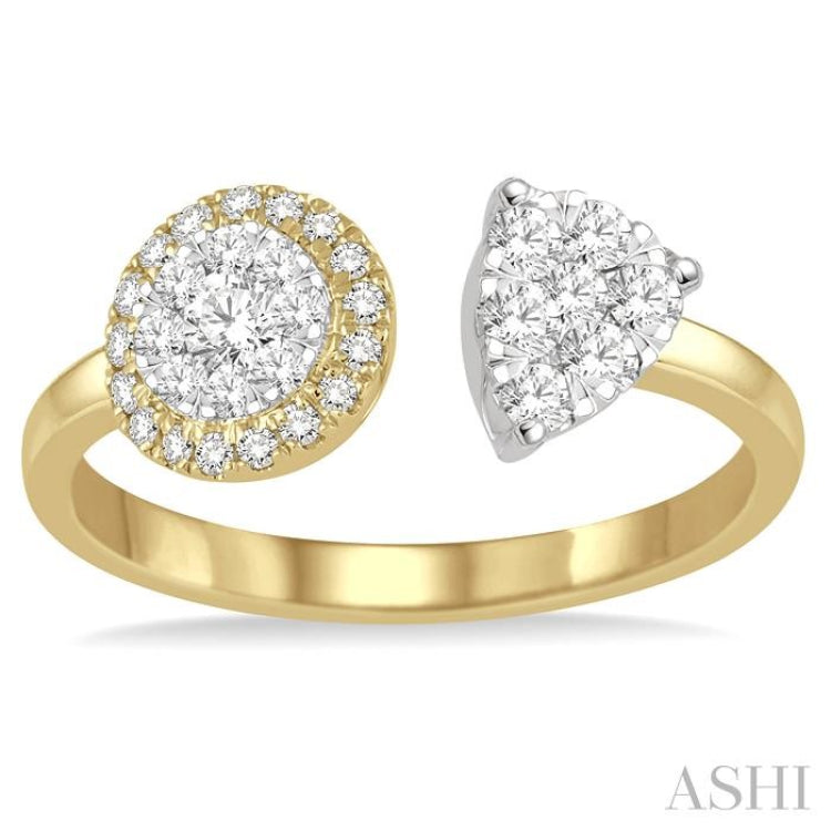 2 Stone Halo Lovebright Diamond Fashion Open Ring