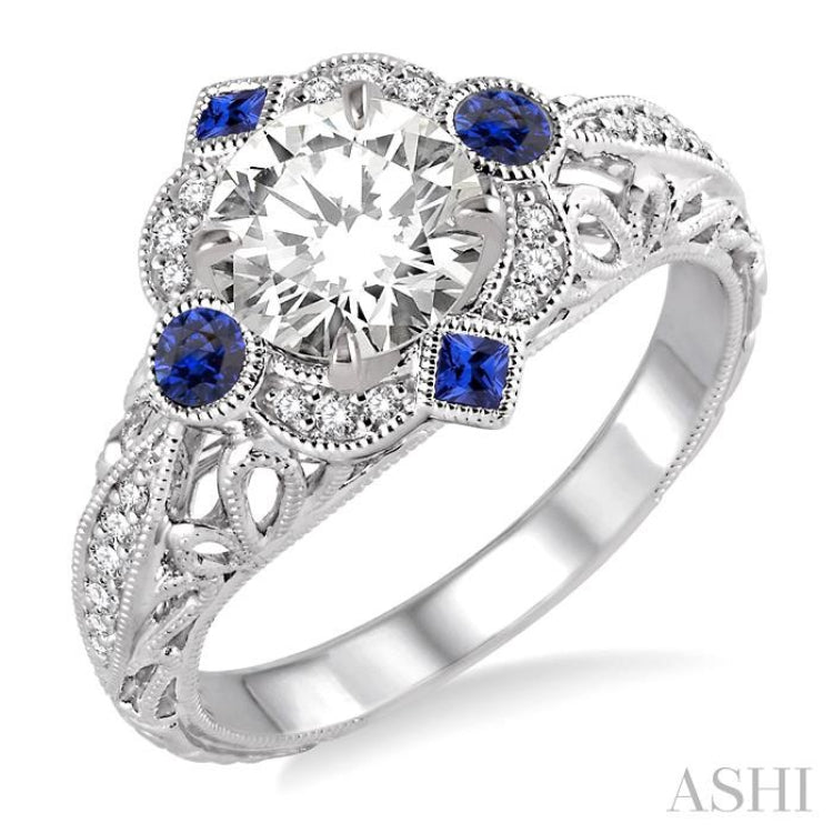 Round Shape Semi-Mount Gemstone & Diamond Engagement Ring