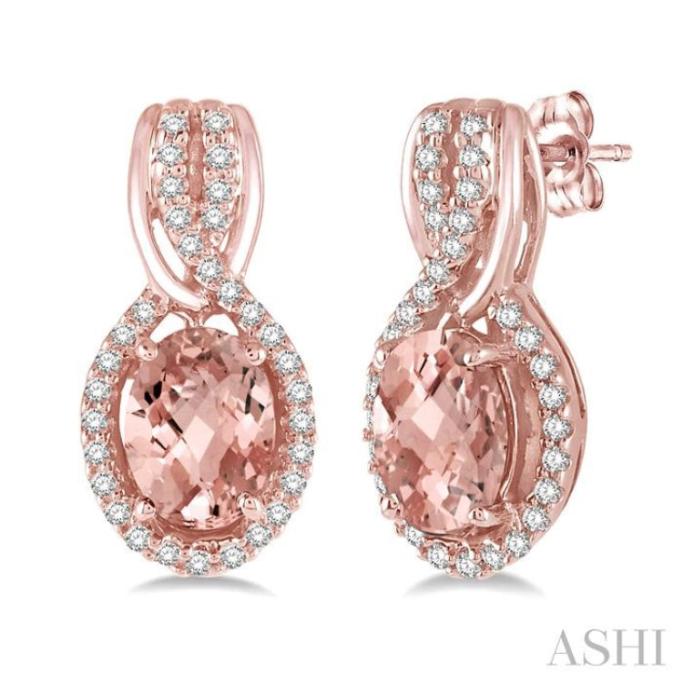 Oval Shape Gemstone & Halo Diamond Earrings