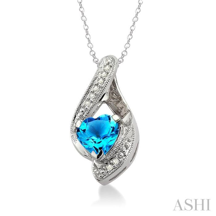 Silver Heart Shape Gemstone & Diamond Fashion Pendant