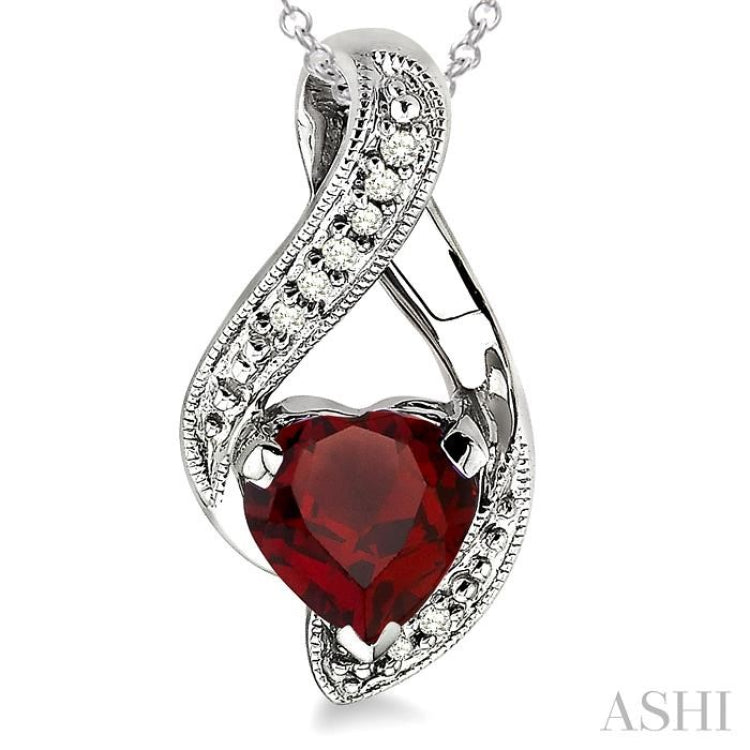 Silver Heart Shape Gemstone & Diamond Fashion Pendant