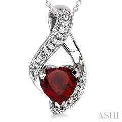 Silver Heart Shape Gemstone & Diamond Fashion Pendant