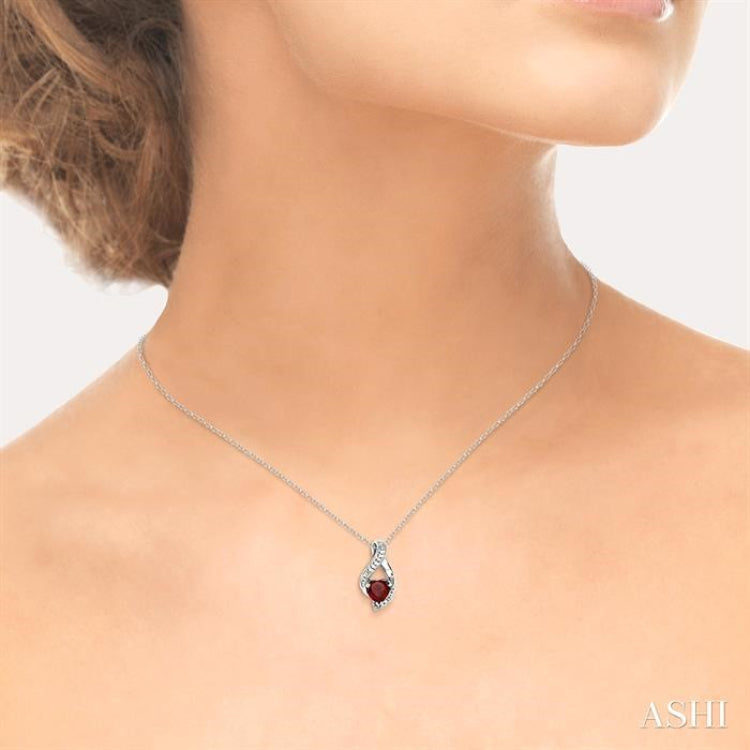 Silver Heart Shape Gemstone & Diamond Fashion Pendant