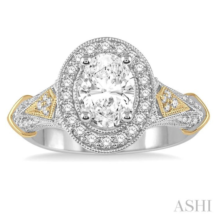 Oval Shape Semi-Mount Halo Diamond Engagement Ring