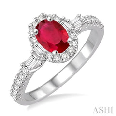 Oval Shape Gemstone & Halo Diamond Ring