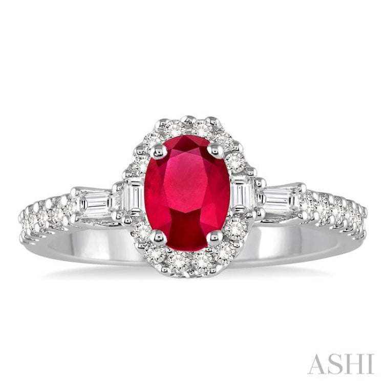 Oval Shape Gemstone & Halo Diamond Ring