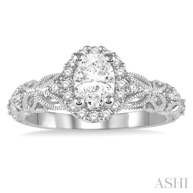 Oval Shape Halo Diamond Engagement Ring