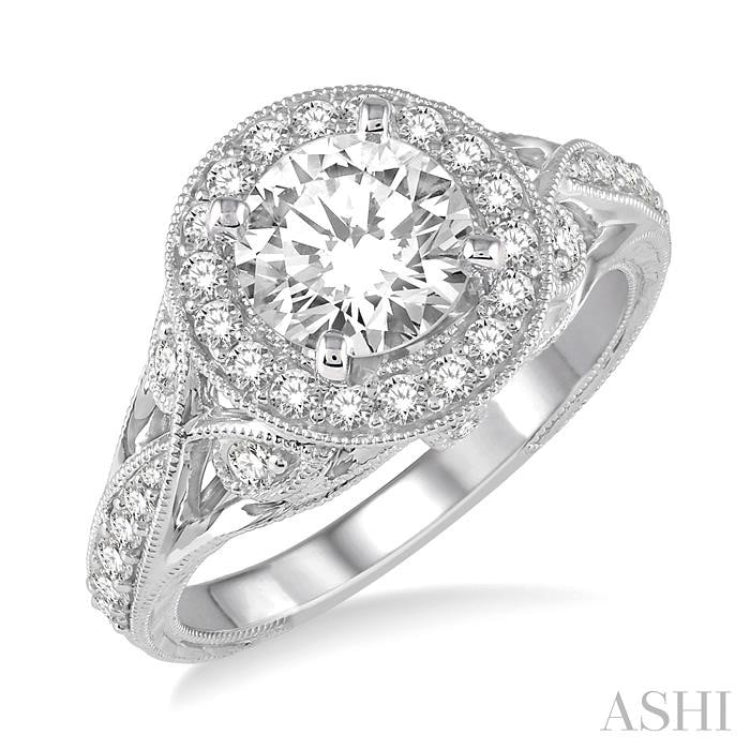 Round Shape Semi-Mount Halo Diamond Engagement Ring