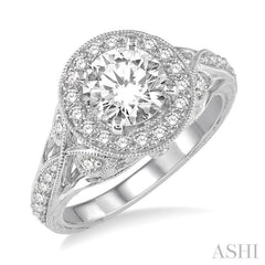 Round Shape Semi-Mount Halo Diamond Engagement Ring