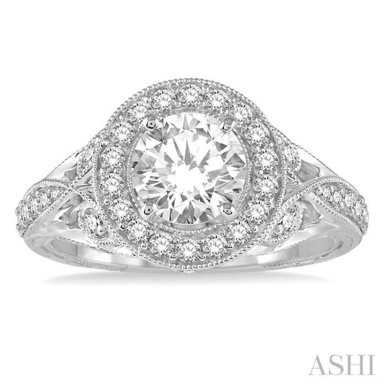 Round Shape Semi-Mount Halo Diamond Engagement Ring