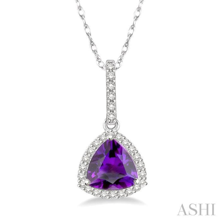 Trillion Shape Gemstone & Halo Diamond Pendant