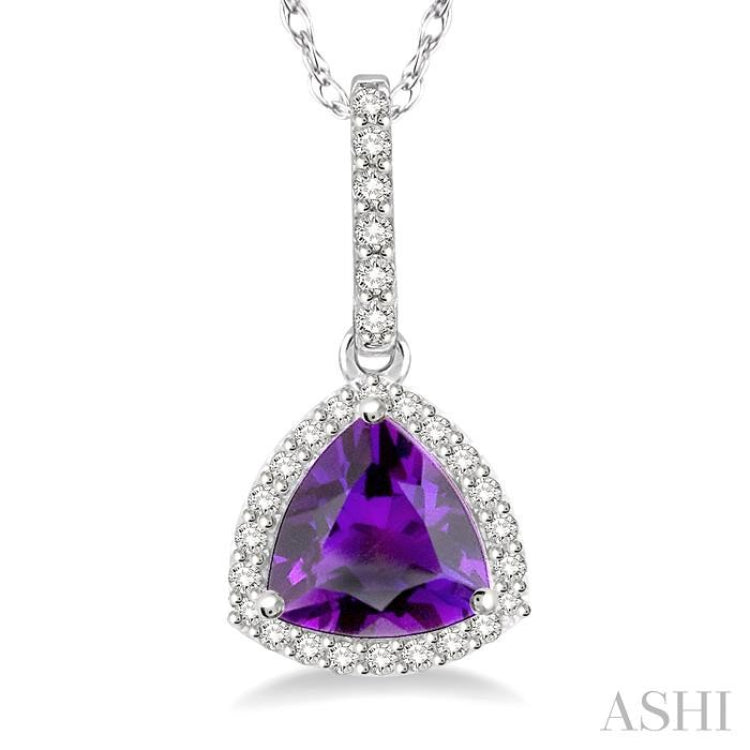 Trillion Shape Gemstone & Halo Diamond Pendant