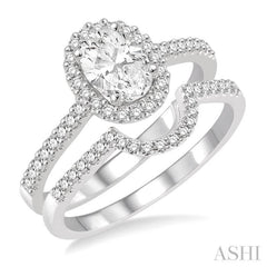 Oval Shape Halo Diamond Wedding Set