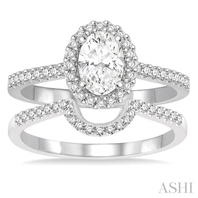 Oval Shape Halo Diamond Wedding Set