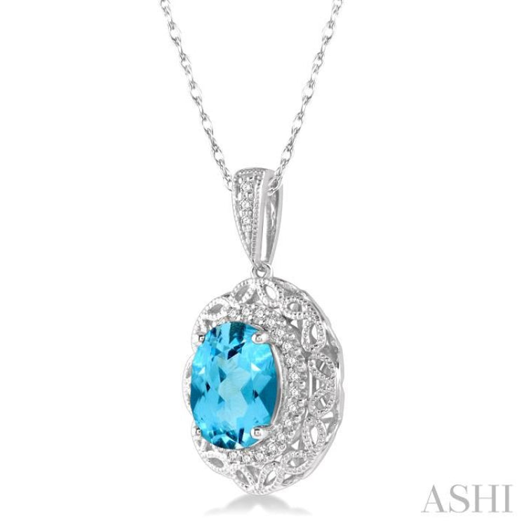 Oval Shape Gemstone & Halo Diamond Pendant