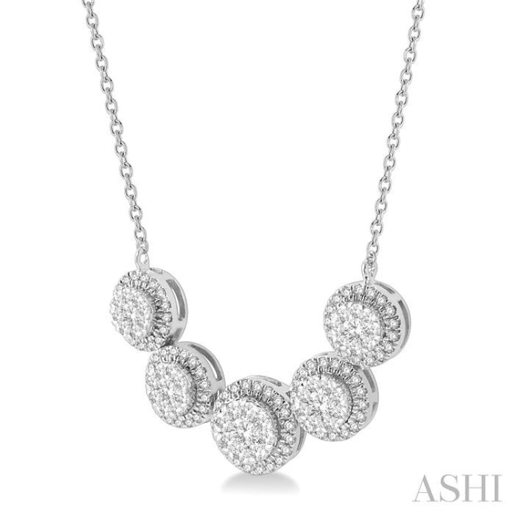 Round Shape 5 Stone Halo Lovebright Diamond Necklace