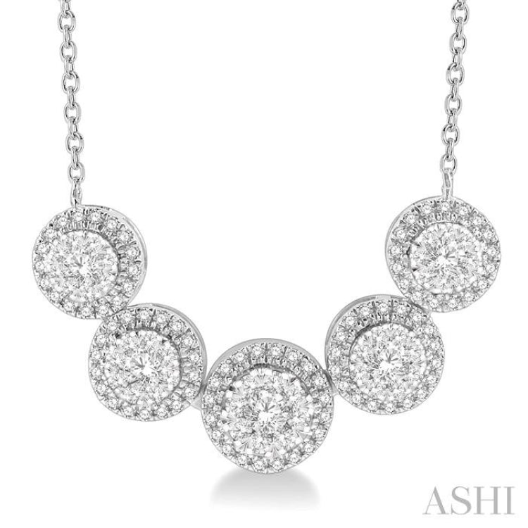 Round Shape 5 Stone Halo Lovebright Diamond Necklace