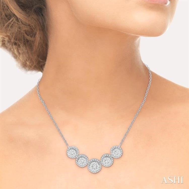 Round Shape 5 Stone Halo Lovebright Diamond Necklace