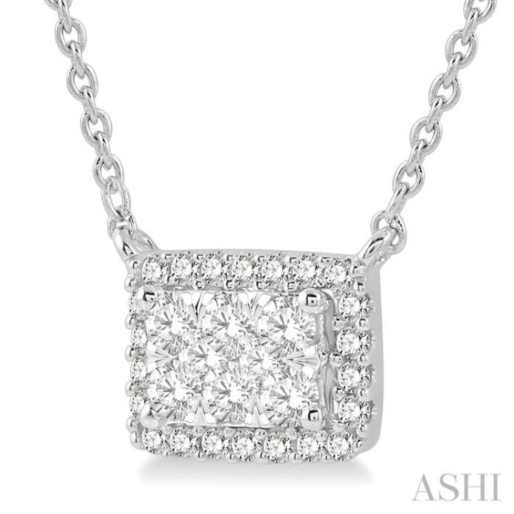 Emerald Shape Halo Lovebright Essential Diamond Necklace