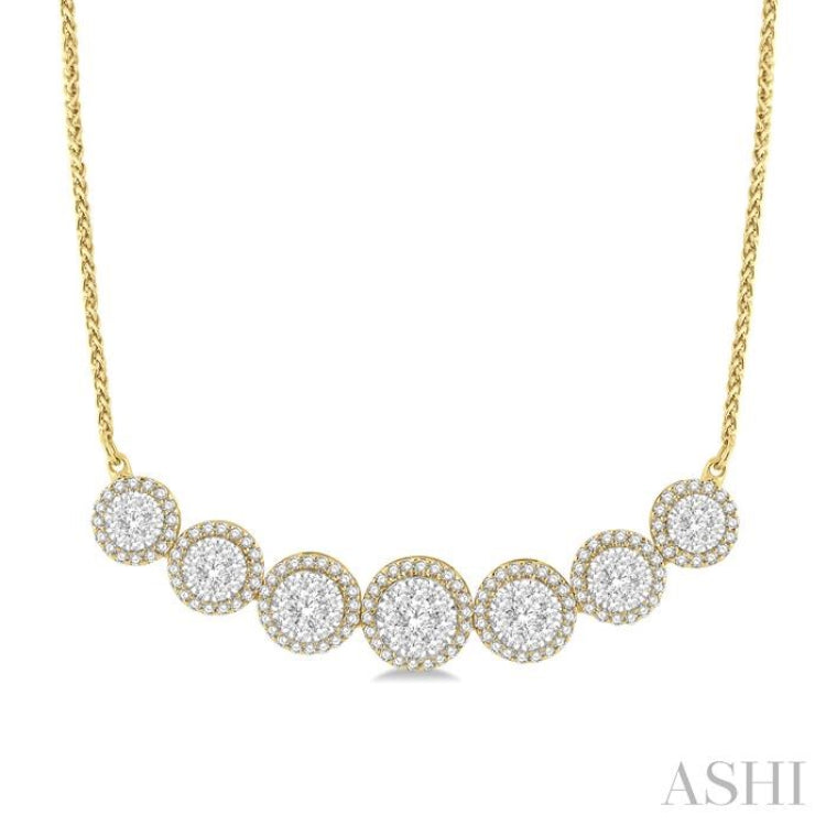 1 1/5 ctw Circular Mount Lovebright Round Cut Diamond Necklace in 14K Yellow & White Gold