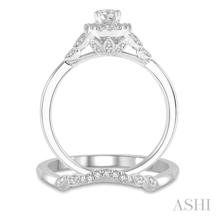 Round Shape Halo Diamond Wedding Set