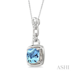 Silver Cushion Shape Gemstone & Diamond Pendant