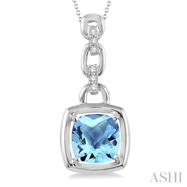 Silver Cushion Shape Gemstone & Diamond Pendant