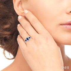 6x4MM Oval Cut and 5x3 MM Pear Cut Sapphire and 1/4 Ctw Round Cut Diamond 3-Stone Precious Ring in 10K White Gold