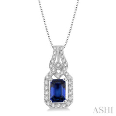 Emerald Shape Gemstone & Halo Diamond Pendant