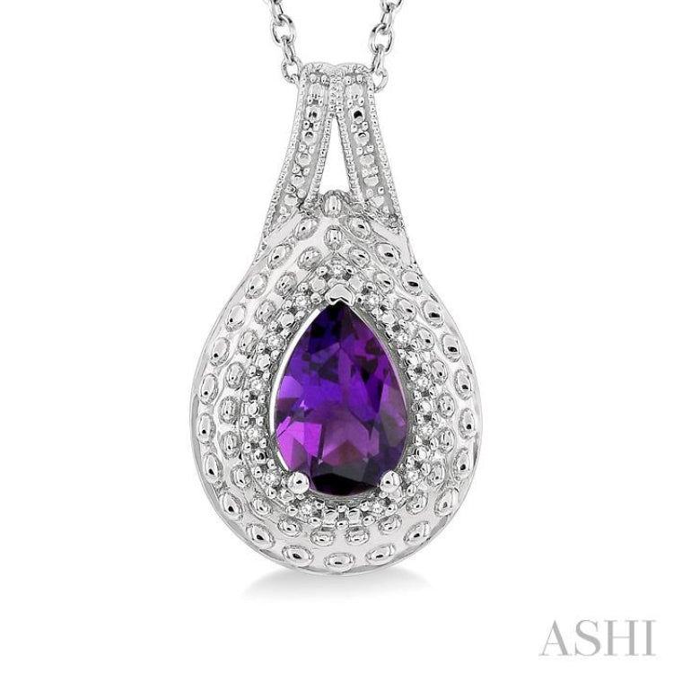 Silver Pear Shape Gemstone & Diamond Pendant