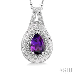 Silver Pear Shape Gemstone & Diamond Pendant