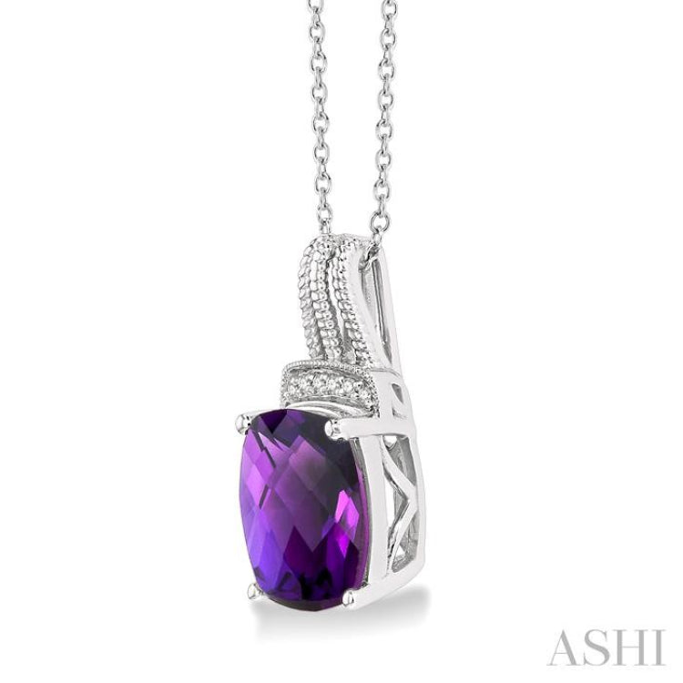 Silver Cushion Shape Gemstone & Diamond Pendant