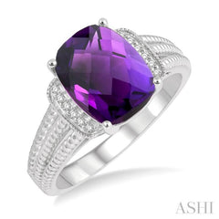 Silver Cushion Shape Gemstone & Diamond Ring