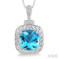 Silver Cushion Shape Gemstone & Diamond Pendant