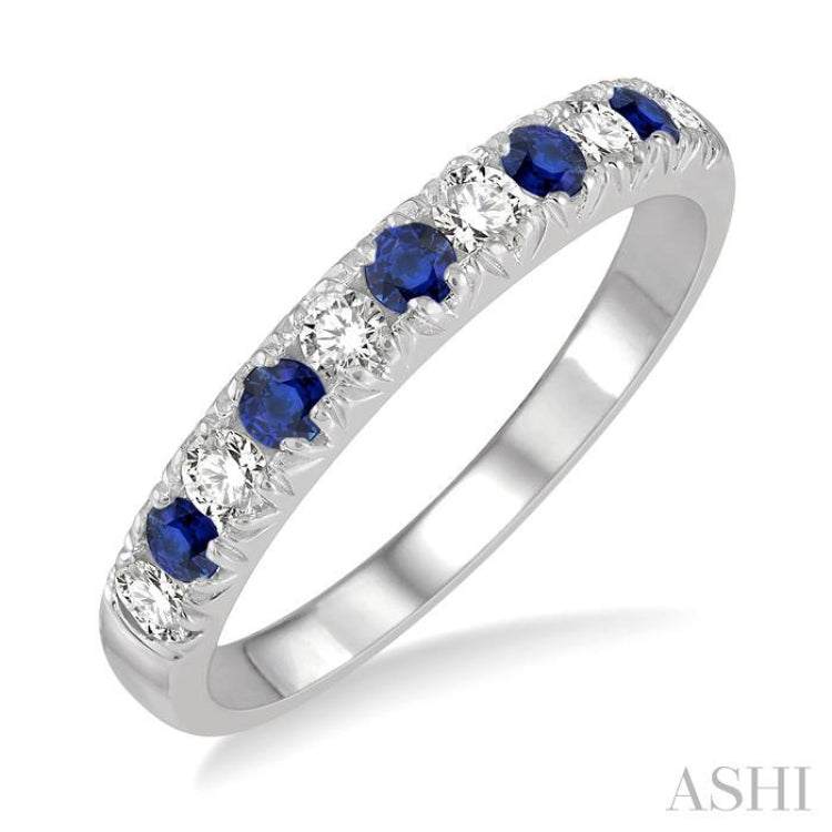 2.3 MM Sapphire and 1/4 Ctw Round Cut Diamond Precious Wedding Band in 14K White Gold