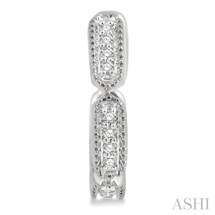 1/10 Ctw Lattice Long Hexagonal Pod Round Cut Diamond Huggie Petite Earrings in 10K White Gold