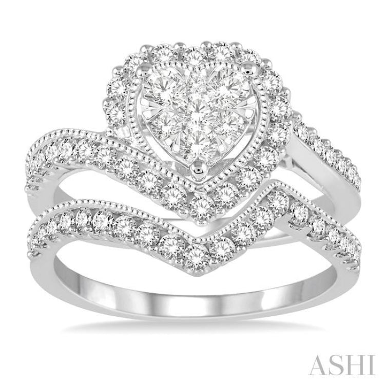 Heart Shapehalo  Lovebright Diamond Wedding Set