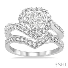 Heart Shapehalo  Lovebright Diamond Wedding Set