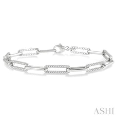 1.00 ctw Round Cut Diamond Paperclip Bracelet in 14K White Gold