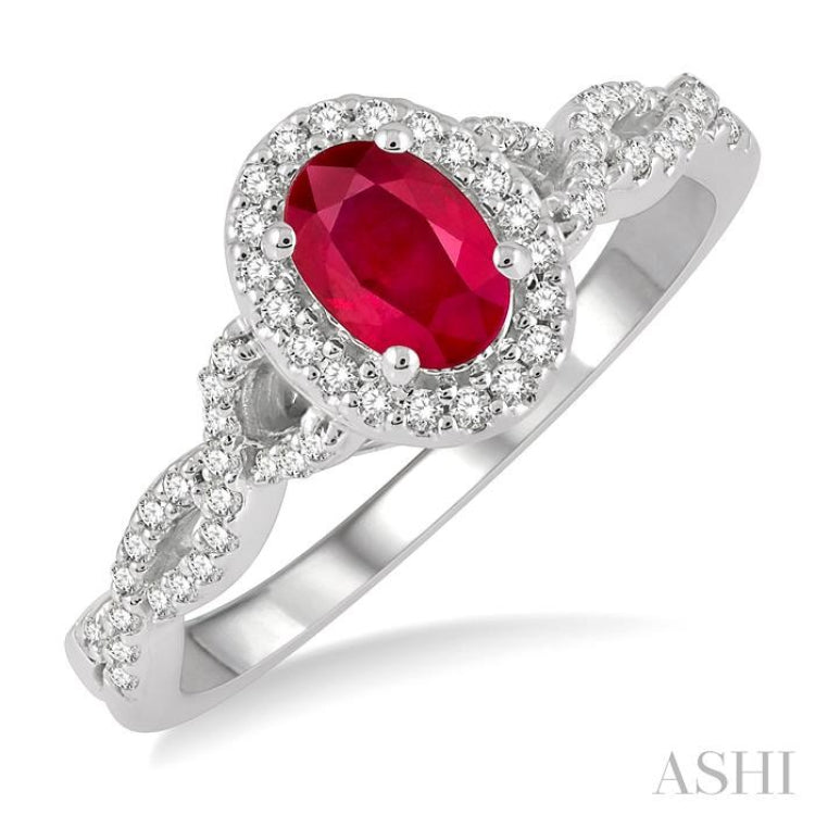 Oval Shape Gemstone & Halo Diamond Ring