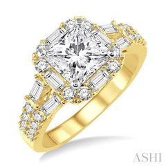 Princess Shape Semi-Mount Halo Diamond Engagement Ring