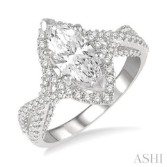 Marquise Shape Semi-Mount Halo Diamond Engagement Ring