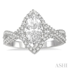 Marquise Shape Semi-Mount Halo Diamond Engagement Ring