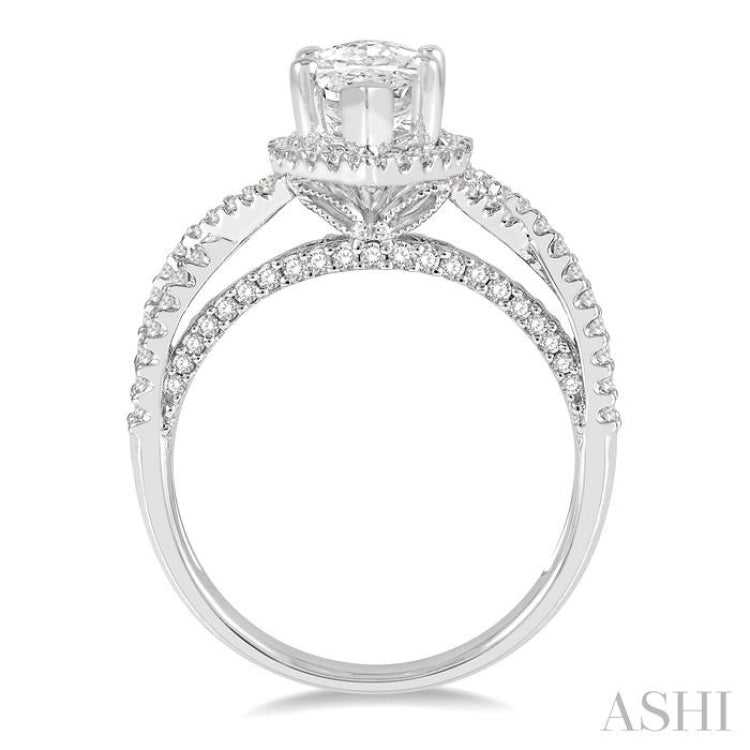 Marquise Shape Semi-Mount Halo Diamond Engagement Ring