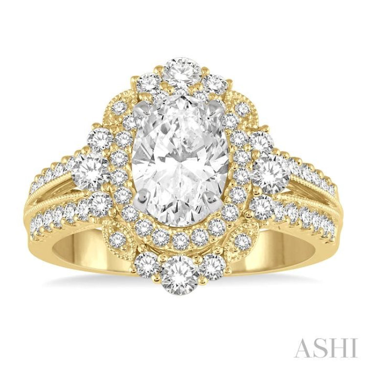 Oval Shape Semi-Mount Halo Diamond Engagement Ring