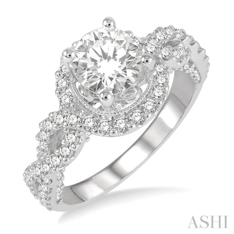 Round Shape Semi-Mount Halo Diamond Engagement Ring