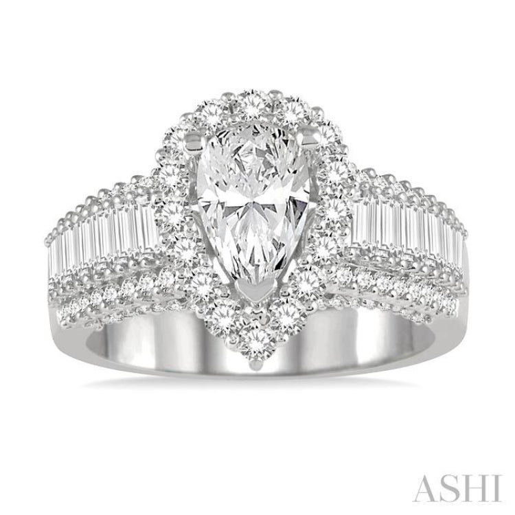 Pear Shape Semi-Mount Halo Diamond Engagement Ring